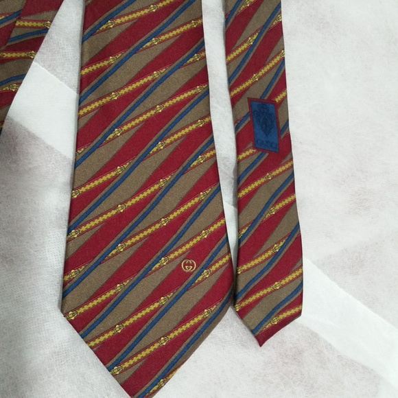 GUCCI MEN'S FANCY RED/BROWN STRIPED TIE - Picture 1 of 8
